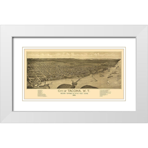 Tacoma Washington -1885 White Modern Wood Framed Art Print with Double Matting by Unknown