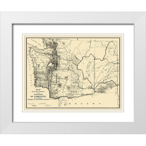 Washington Territory Public Survey - 1865 White Modern Wood Framed Art Print with Double Matting by Giddings