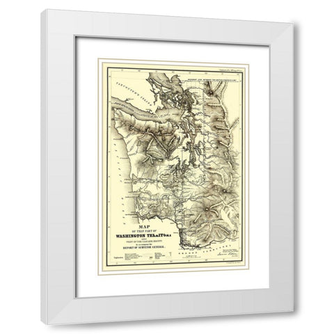 Washington Territory - West of Cascades - Duval White Modern Wood Framed Art Print with Double Matting by Duval