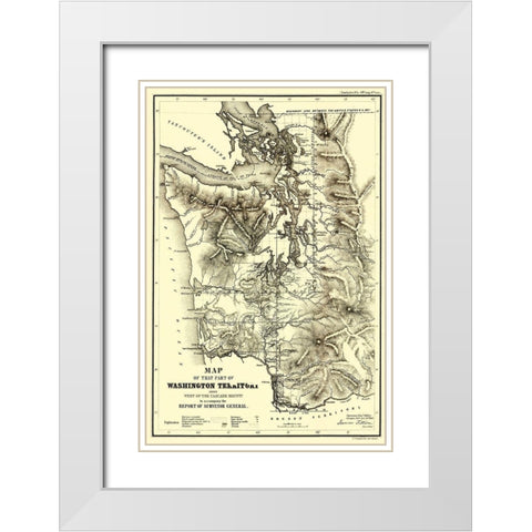 Washington Territory - West of Cascades - Duval White Modern Wood Framed Art Print with Double Matting by Duval