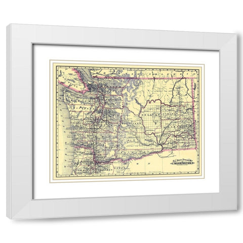 Washington Railroads and Townships - Grant 1887 White Modern Wood Framed Art Print with Double Matting by Grant