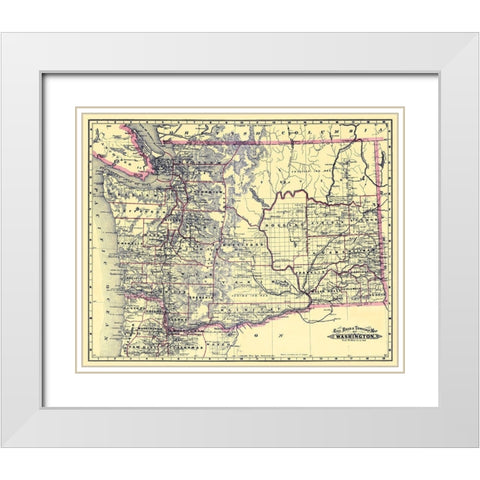 Washington Railroads and Townships - Grant 1887 White Modern Wood Framed Art Print with Double Matting by Grant