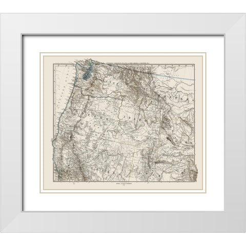 Northwest United States - Petermann 1872 White Modern Wood Framed Art Print with Double Matting by Petermann