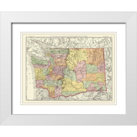 Washington - Rand McNally 1880 White Modern Wood Framed Art Print with Double Matting by Rand McNally