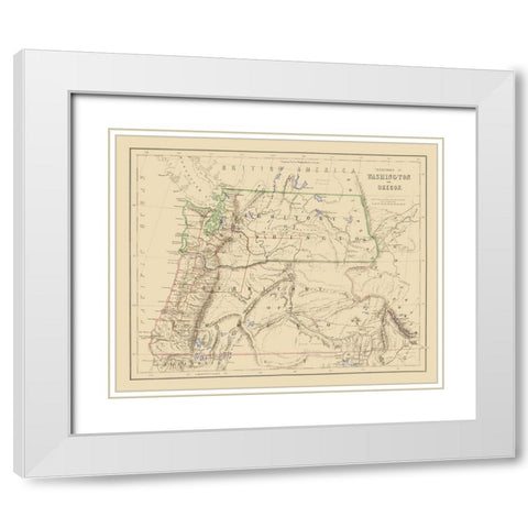 Washington, Oregon Territories - Rogers 1857 White Modern Wood Framed Art Print with Double Matting by Rogers