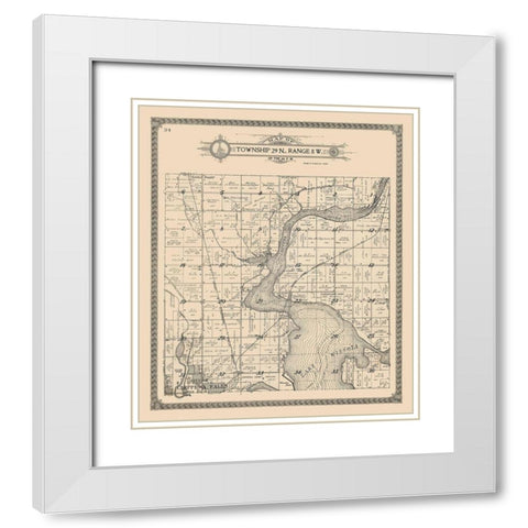 Chippewa Falls - Township 29 N., Range 8 W. White Modern Wood Framed Art Print with Double Matting by Unknown