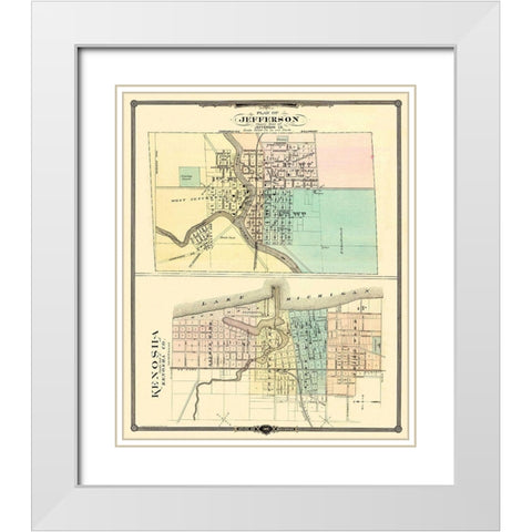 Kenosha, Jefferson Wisconsin - Snyder 1878 White Modern Wood Framed Art Print with Double Matting by Snyder