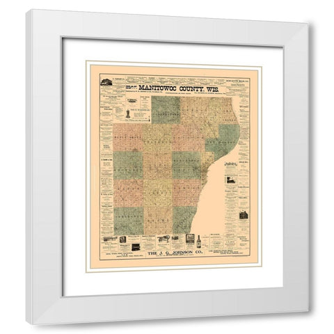Manitowoc County Wisconsin - Hixon 1902  White Modern Wood Framed Art Print with Double Matting by Hixon