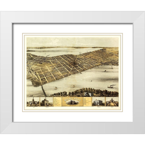 Madison Wisconsin - Norris 1867 White Modern Wood Framed Art Print with Double Matting by Norris