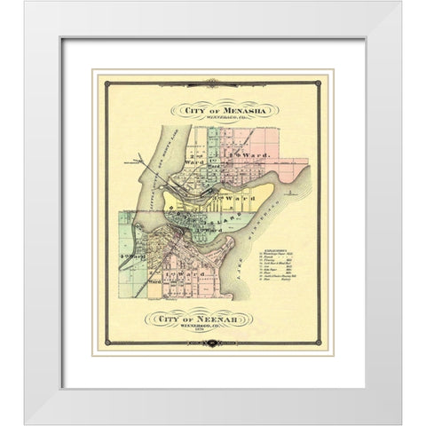 Menasha, Neenah Wisconsin - Snyder 1878 White Modern Wood Framed Art Print with Double Matting by Snyder