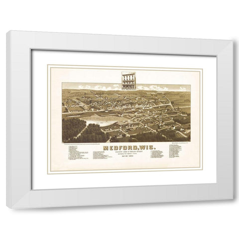 Medford Wisconsin - Norris 1885  White Modern Wood Framed Art Print with Double Matting by Norris