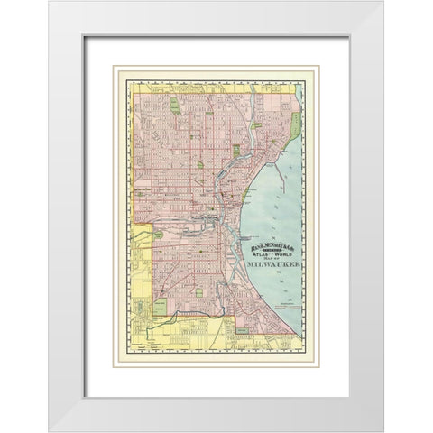 Milwaukee Wisconsin - Rand McNally 1894 White Modern Wood Framed Art Print with Double Matting by Rand McNally