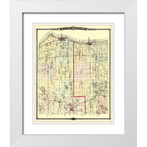Racine  Kenosha Wisconsin Landowner - Snyder 1878 White Modern Wood Framed Art Print with Double Matting by Snyder