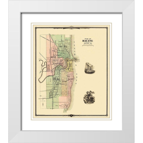 Racine Wisconsin - Snyder 1878 White Modern Wood Framed Art Print with Double Matting by Snyder