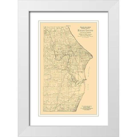 Racine County Wisconsin - Knight 1893  White Modern Wood Framed Art Print with Double Matting by Knight
