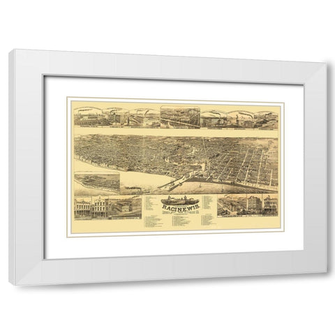 Racine Wisconsin - Stoner 1883  White Modern Wood Framed Art Print with Double Matting by Stoner