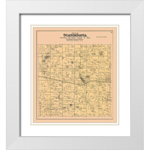 Scandinavia City  Wisconsin - Foote 1889 White Modern Wood Framed Art Print with Double Matting by Foote