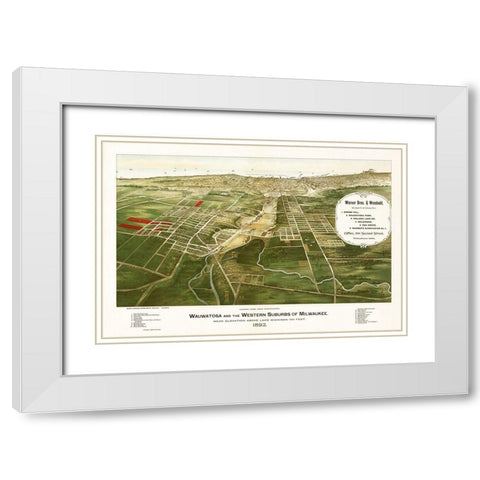 Wauwatosa Wisconsin - Marr 1892  White Modern Wood Framed Art Print with Double Matting by Marr