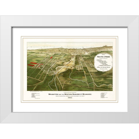 Wauwatosa Wisconsin - Marr 1892  White Modern Wood Framed Art Print with Double Matting by Marr