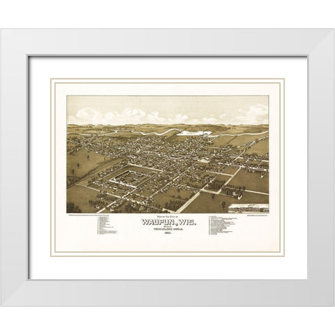 Waupun Wisconsin - Norris 1885  White Modern Wood Framed Art Print with Double Matting by Norris