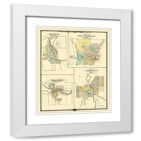 West Bend, Hartford Wisconsin - Snyder 1878 White Modern Wood Framed Art Print with Double Matting by Snyder