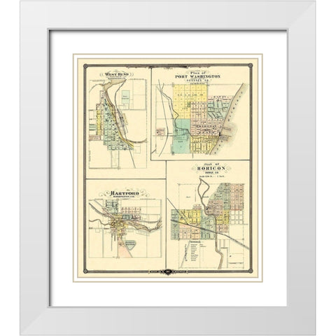 West Bend, Hartford Wisconsin - Snyder 1878 White Modern Wood Framed Art Print with Double Matting by Snyder