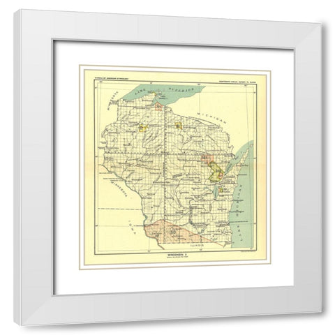 Wisconsin - Hoen 1896 White Modern Wood Framed Art Print with Double Matting by Hoen