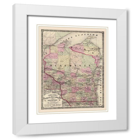 Wisconsin Railroads and Townships - Cram 1875 White Modern Wood Framed Art Print with Double Matting by Cram