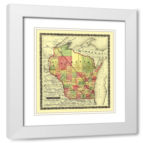 Wisconsin Townships - Hamilton 1857 White Modern Wood Framed Art Print with Double Matting by Hamilton