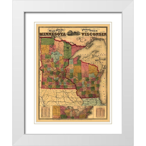 Minnesota Wisconsin - Lloyd 1871  White Modern Wood Framed Art Print with Double Matting by Lloyd