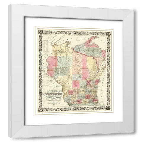 Wisconsin - Colton 1851  White Modern Wood Framed Art Print with Double Matting by Colton