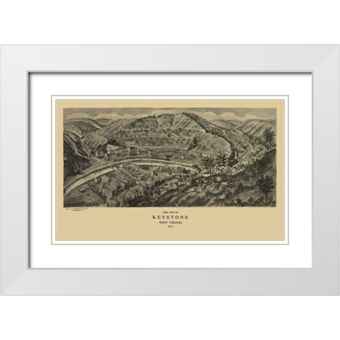 Keystone West Virginia - Fowler 1911 White Modern Wood Framed Art Print with Double Matting by Fowler