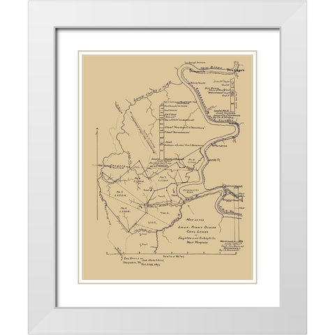 Loup Piney Divide Coal Lands Outline West VA White Modern Wood Framed Art Print with Double Matting by Hotchkiss