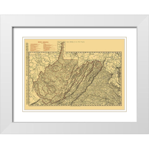 West Virginia Railroads - Rand McNally 1898 White Modern Wood Framed Art Print with Double Matting by Rand McNally