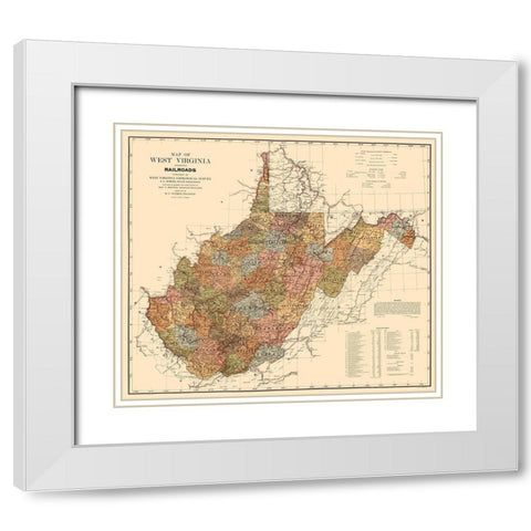 West Virginia Railroads - White 1917  White Modern Wood Framed Art Print with Double Matting by White