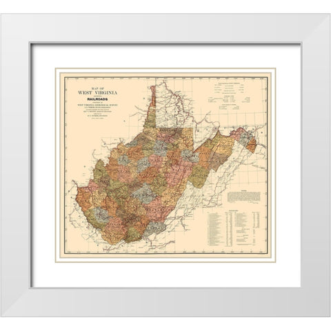 West Virginia Railroads - White 1917  White Modern Wood Framed Art Print with Double Matting by White