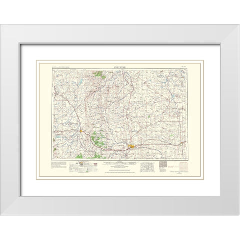 Cheyenne Wyoming Colorado Nebraska Quad - USGS White Modern Wood Framed Art Print with Double Matting by USGS