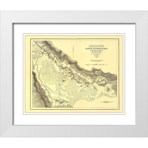 Wyoming Territory Up Geyser Basin Fire Hole River White Modern Wood Framed Art Print with Double Matting by USGS