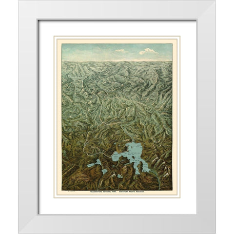 Yellowstone Park Northern Pacific Railroad Wyoming White Modern Wood Framed Art Print with Double Matting by Fee