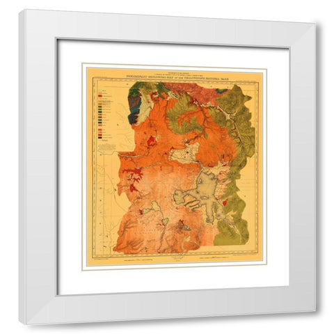 Yellowstone National Park, Wyoming - USGS 1878 White Modern Wood Framed Art Print with Double Matting by USGS