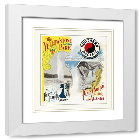 Northern Pacific Yellowstone Cover - Poole 1898 White Modern Wood Framed Art Print with Double Matting by Poole