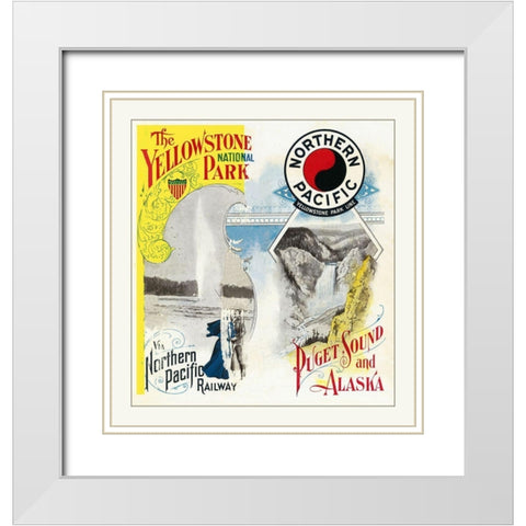 Northern Pacific Yellowstone Cover - Poole 1898 White Modern Wood Framed Art Print with Double Matting by Poole