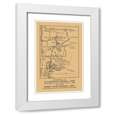 Yellowstone, Grand Teton National Parks Boundary White Modern Wood Framed Art Print with Double Matting by Black