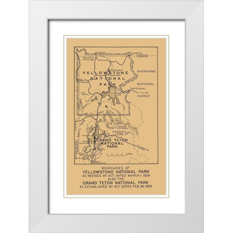 Yellowstone, Grand Teton National Parks Boundary White Modern Wood Framed Art Print with Double Matting by Black