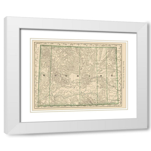 Wyoming - Rand McNally 1879 White Modern Wood Framed Art Print with Double Matting by Rand McNally