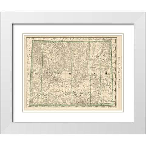 Wyoming - Rand McNally 1879 White Modern Wood Framed Art Print with Double Matting by Rand McNally