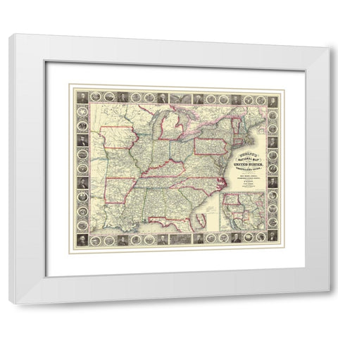 United States, U.S.A. Travellers Guide - 1852 White Modern Wood Framed Art Print with Double Matting by Phelps