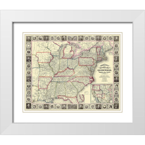 United States, U.S.A. Travellers Guide - 1852 White Modern Wood Framed Art Print with Double Matting by Phelps