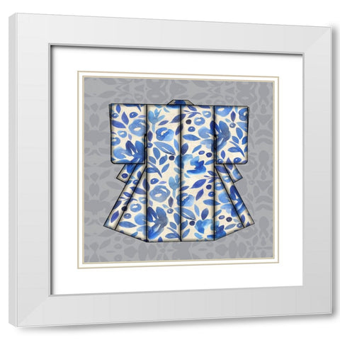 Kimona Blue I White Modern Wood Framed Art Print with Double Matting by Franklin