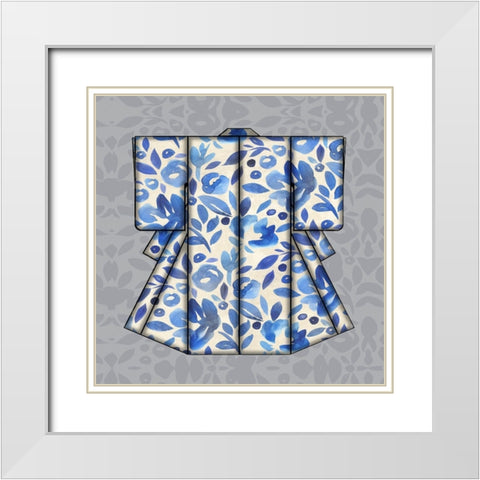 Kimona Blue I White Modern Wood Framed Art Print with Double Matting by Franklin